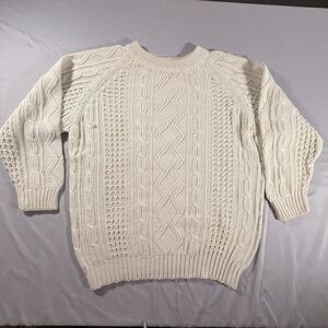 Vintage Lucinda Cable Knit Sweater Heavyweight Ivory Women’s Small Ramie Blend